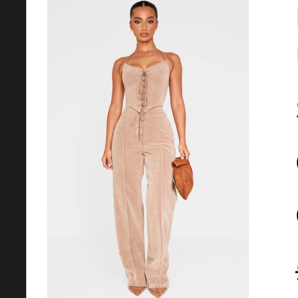 NWT PrettyLittleThing Tan Lace-Up Top & Pants
